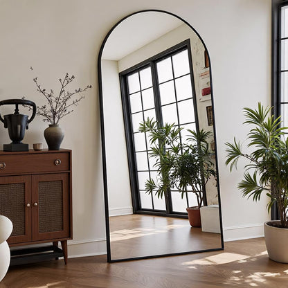 OGCAU Floor Full Length Mirror, 56"x20" Arched Full Body Mirror, Hanging or Leaning, Standing, Wall Mounted with Aluminum Frame for Bedroom Living Room, White