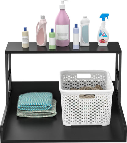 Washer Dryer Countertop with Guardrails, Heavy Duty Laundry Room Counter Top with Anti-Slip Strips & Storage Space, Waterproof Over Washer Dryer Shelf for Laundry Room Organization Black