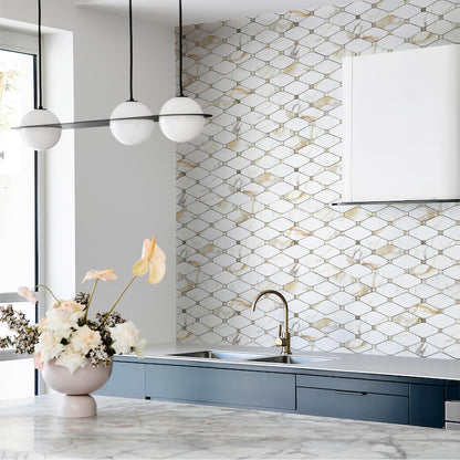 STICKGOO 10 Sheets Peel and Stick Backsplash, Polished Dolomite PVC Mixed Metal Gold Kitchen Backsplash, Stick on Backsplash Wall Tiles for Kitchen, Bathroom, RV