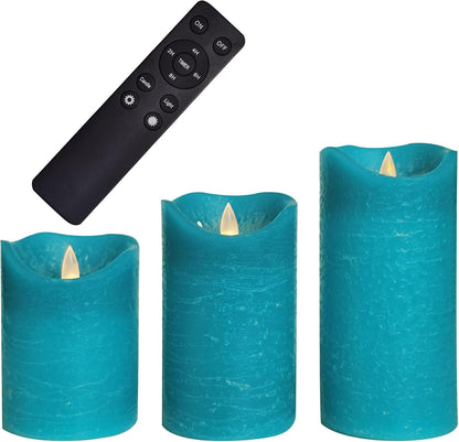 Battery Operated Flameless Candles with Remote Timer Real Wax Realistic Bright Flicker Flickering Electric Electronic LED Pillar Lights Home Wedding Party Decorations Set of 3 Rustic Texture Gray Grey
