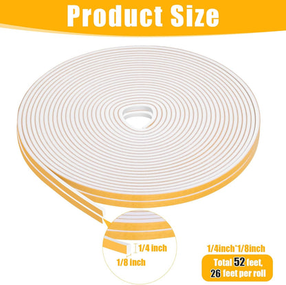 16Feet Weather Stripping Seal (1/2 Inch X 1/4 Inch) for Door Window, High Density Foam Tape, Soundproofing, Insulation Strip, Door Sealers for Door Frame- White