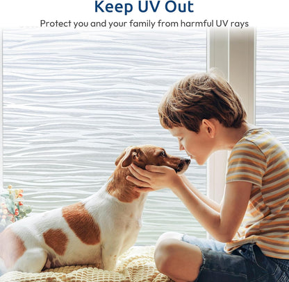 rabbitgoo Window Privacy Film Frosted Glass Film Removable Vinyl Door Coverings UV Blocking Decorative Static Cling Non-Adhesive Window Clings Sticker for Home Decor, 17.5 x 78.7 Inches
