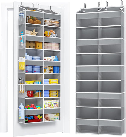 PureSpace 5-Tier Over the Door Organizer, 10 Side Mesh Pockets & Clear Windows, 80LBS Heavy Duty Hanging Storage for Baby Diapers, Shoes, Toys – Ideal for Nursery, Bathroom, Bedroom, Pantry (Grey)