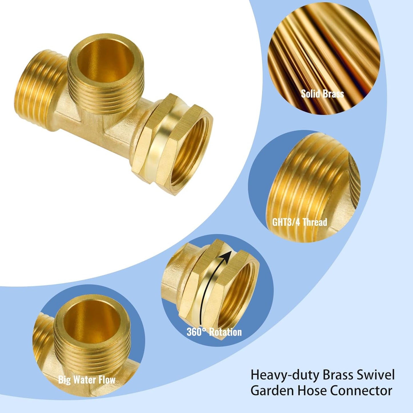 Angry Pony Garden Hose Tee,GHT 3/4 Female x Female x Male Hose Tee for Lawn | for Irrigation/Sprinkler/Patio and Outdoor Watering,2 Way,Heavy-duty Brass,Standard Thread,Wide Flow,Quick Connect,Leakproof