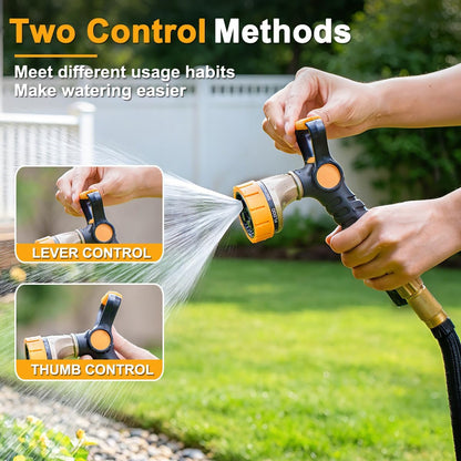 FANHAO Fireman-Style Garden Hose Nozzle, Heavy-Duty Metal Water Hose Sprayer with Lever Control & Thumb Control, 7 Spray Patterns, High-Pressure Water Nozzle for Lawn Watering, Car & Pet Washing