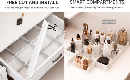 Anti-Fall Shelf Edge Guardrail for Mirror Cabinet & Vanity, 15.7" Cut-to-Size Plastic Barrier, Adhesive Edge Protector for Bathroom,Desk, Stops Items from Falling into Gap (4, Semi-Transparent)
