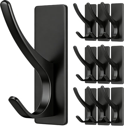 pickpiff White Self Adhesive Coat Hooks for Hanging: 13LB Extra Strong Stainless Wall Hook for Towel, Utensil, Backpack, Hat, Sturdy Metal Hanger for Bathroom, Kitchen, Door, 4-Pack