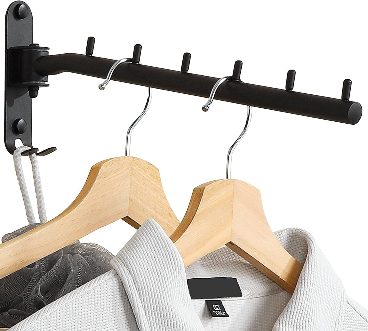Alise Swing Clothes Hanger Rack,Black Garment Racks Wall Mounted(2P) | Clothes Bar-Hanger Hooks Heavy Duty Swivel Drying Rack Clothing Hanging System Closet Storage Organizer