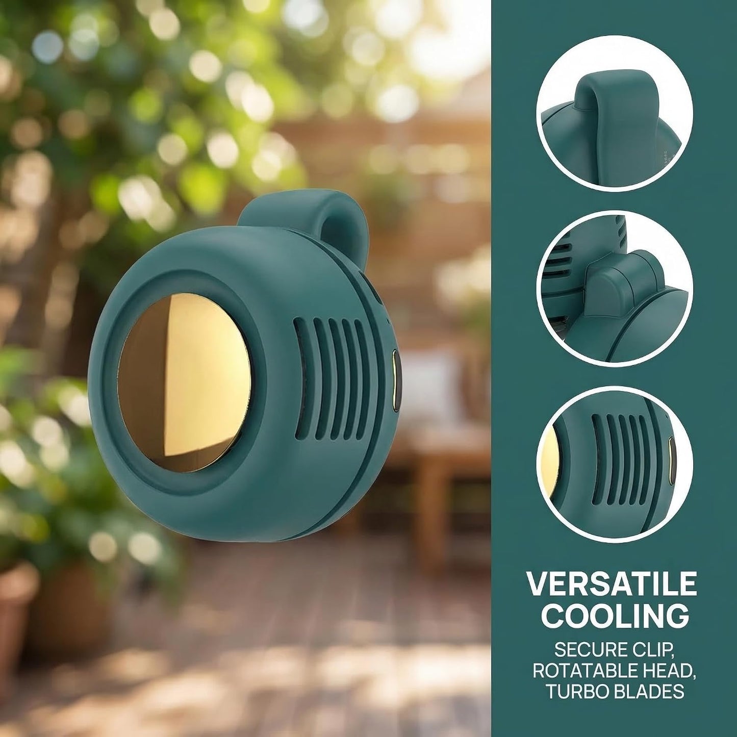 2026 New Portable Silent Mini Bladeless Electric Fan, Portable Small Clip On Fan, Rechargeable Adjustable 3-Speed Suspended Whirlwind Fans for Outdoor & Travel & Office, Travel Accessories (Green)