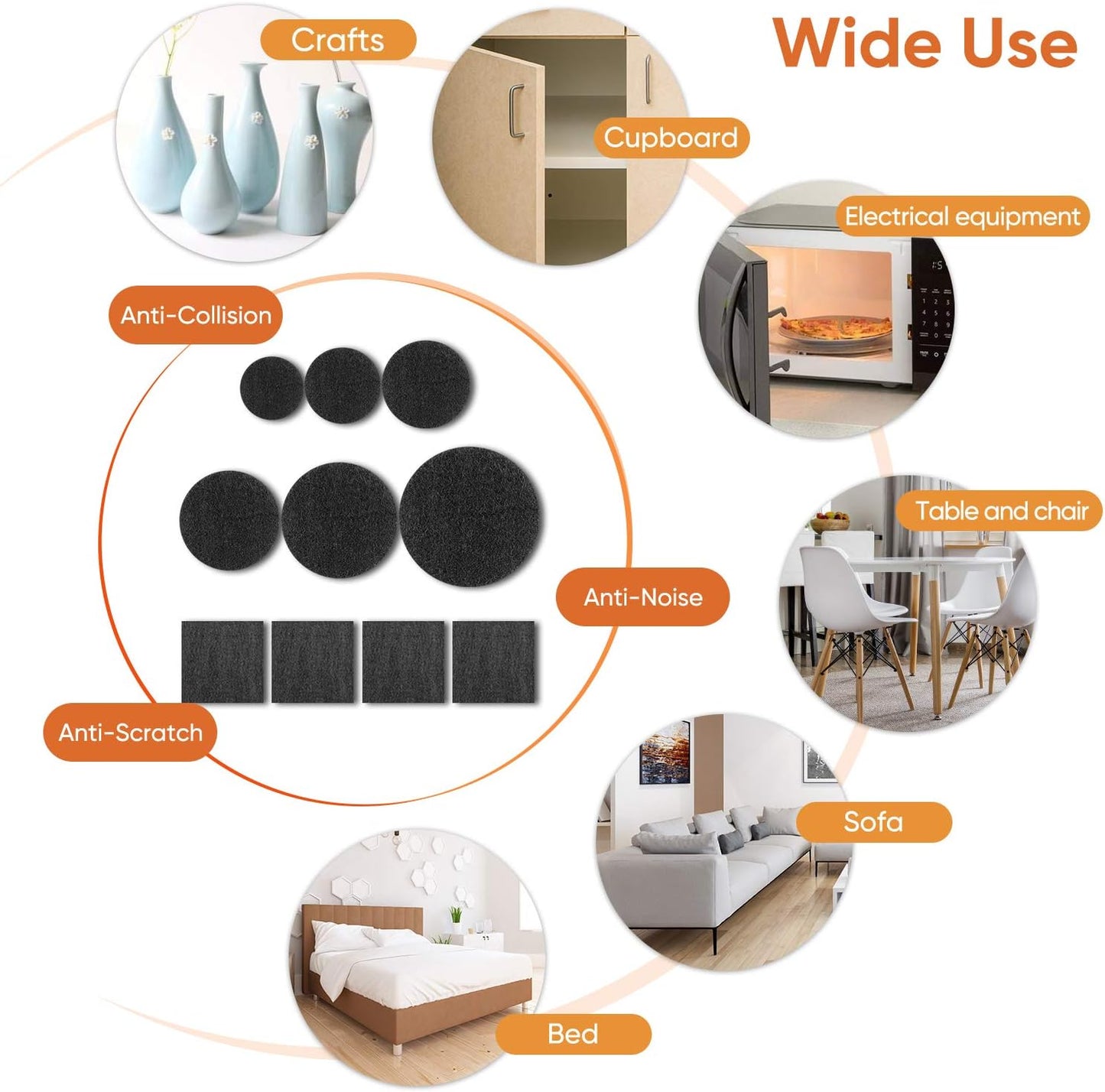 Furniture Pads 300 Pack Premium Furniture Felt Pads (Beige), Huge Quantity Self Adhesive Anti Scratch Floor Protector for Furniture Legs Hardwood with 60 Cabinet Door Bumpers