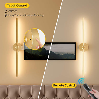 Ouyulong Battery Operated Wall Sconces Set of 2, 10000mAh Wireless Rechargeable 3000-6000K Dimmable 350° Rotate Wall Light with Remote for Living Room, Bedroom 31.6in Black