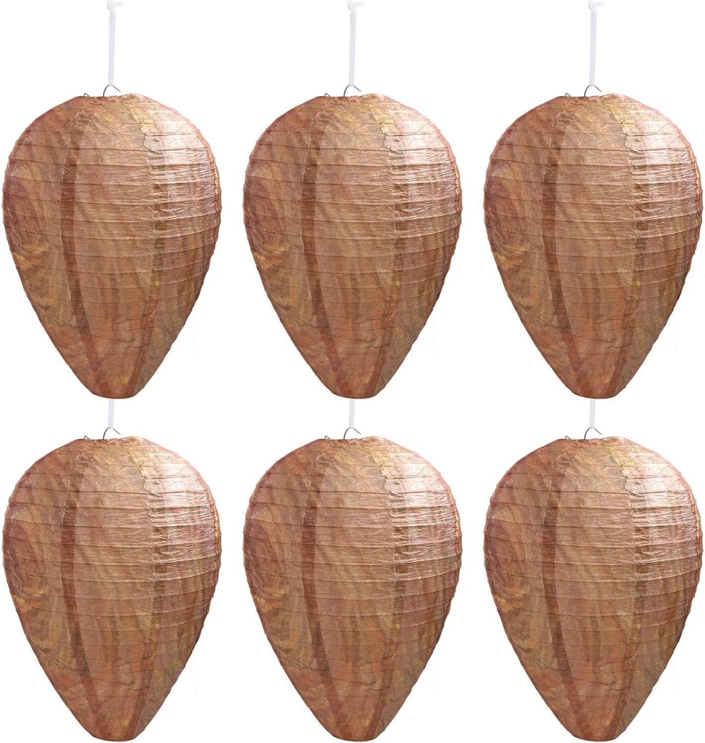 DECYOOL 6 Pack Paper Fake Wasp Nests Decoys for Yellow Jackets and Wasps | ﻿ Oversized Paper Build, Eaves/Garbage/Pool Areas, Territorial Hive Mimicry, Hanging Design,Easy Mount