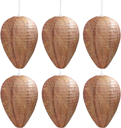 DECYOOL 6 Pack Paper Fake Wasp Nests Decoys for Yellow Jackets and Wasps | ﻿ Oversized Paper Build, Eaves/Garbage/Pool Areas, Territorial Hive Mimicry, Hanging Design,Easy Mount