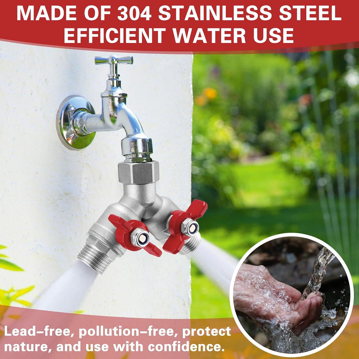 Garden Hose Splitter 2 Way, Heavy Duty Brass Hose Splitter, 3/4" GHT Hose Y Splitter with Shutoff, Full Flow Outdoor Faucet Splitter, Water Hose Y Valve Tap Adapter