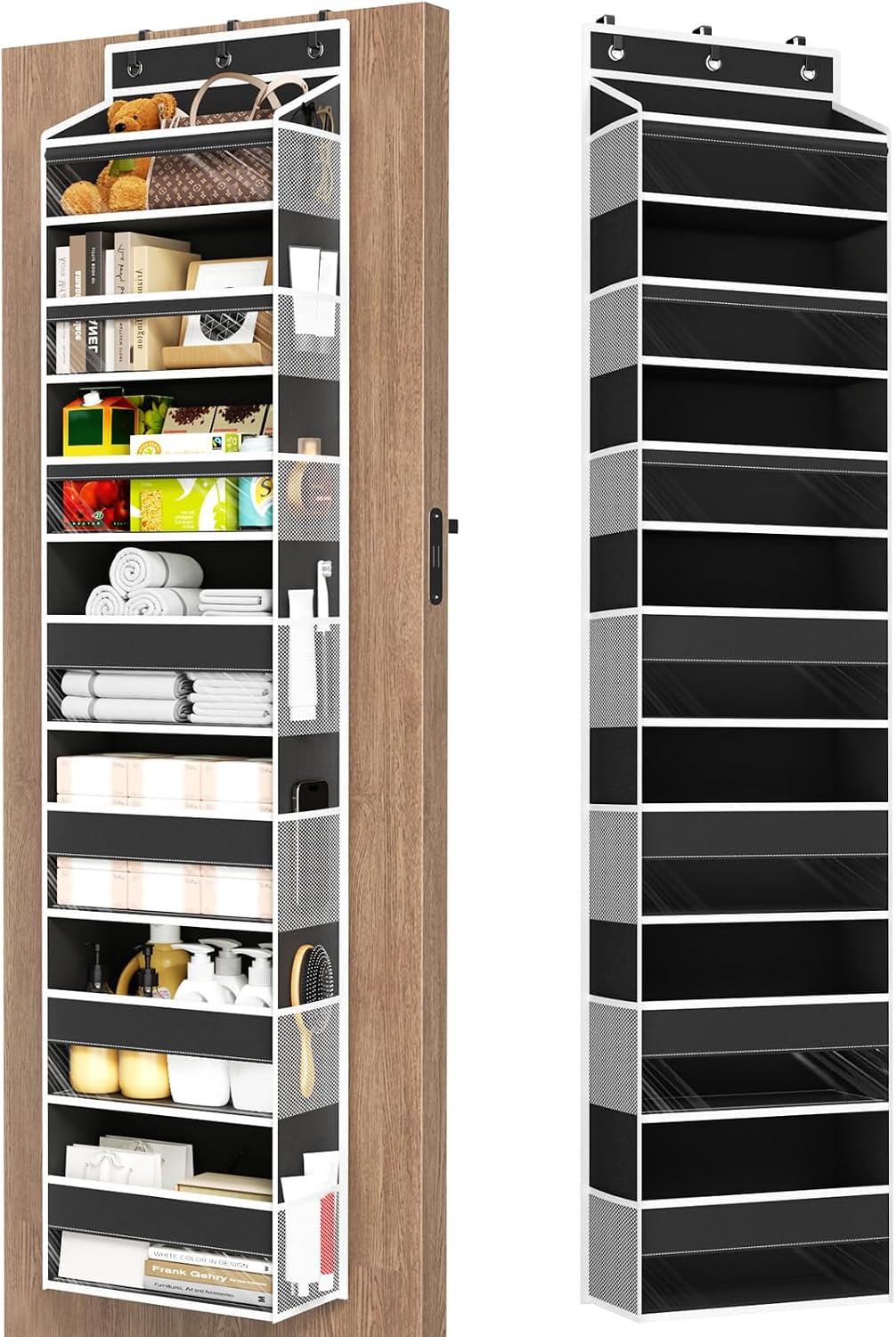 6 Tiers Over The Door Organizer, Heavy Duty Hanging Organizer Storage with Large Capacity Pockets, Behind Door Storage Hanging Shelves for Closet Wall Bathroom Bedroom Nursery Pantry, 1 Pack Grey