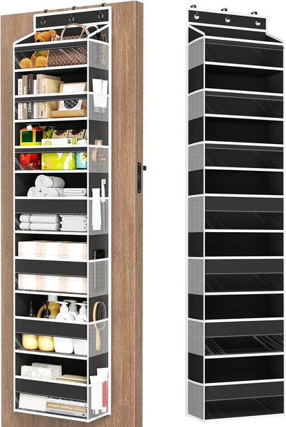 6 Tiers Over The Door Organizer, Heavy Duty Hanging Organizer Storage with Large Capacity Pockets, Behind Door Storage Hanging Shelves for Closet Wall Bathroom Bedroom Nursery Pantry, 1 Pack Grey