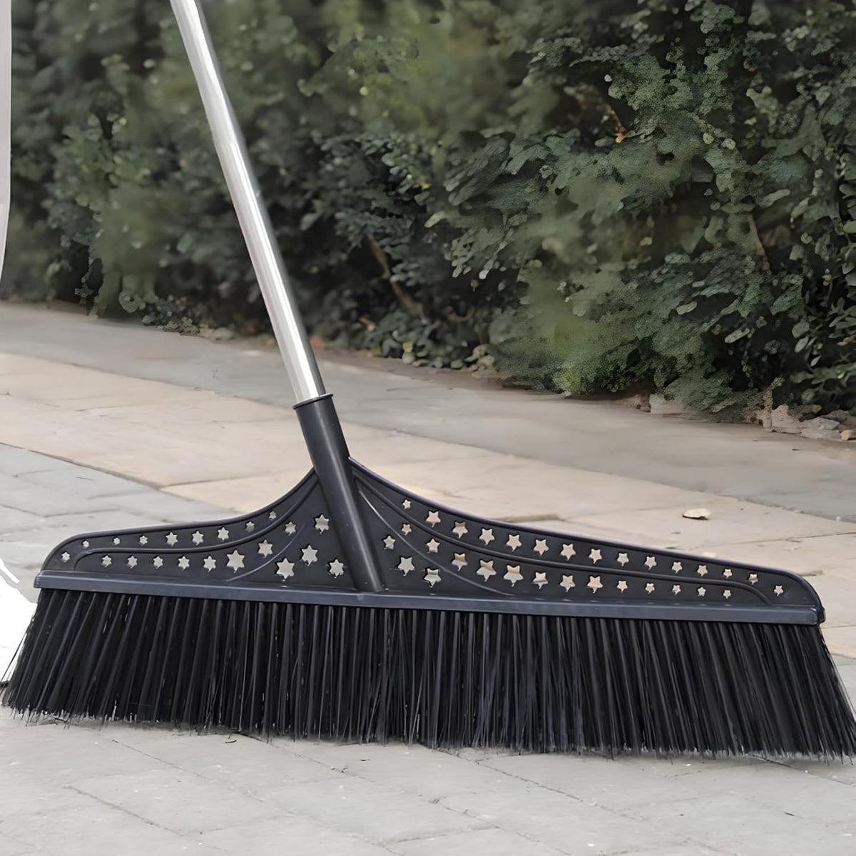 Heavy Duty Broom, Durable Sweeper Broom with Stainless Steel Handle, Outdoor Broom for Driveways Patios Open Areas(Black,70cm)