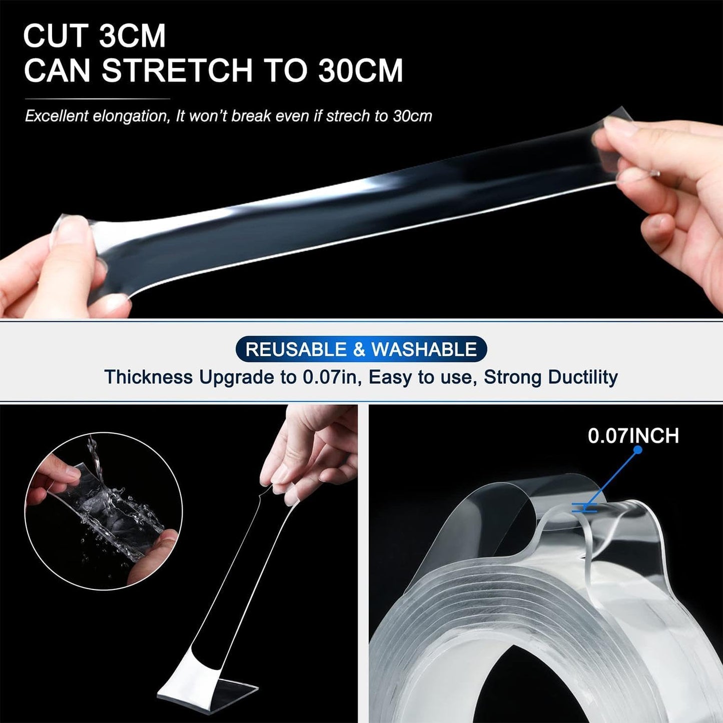 2 Inch x 10 FT Nano Double Sided Tape, Clear Heavy Duty Mounting Tape | Washable reusable gel adhesive, cuttable strips, smooth surface grip, no drilling for home office decor