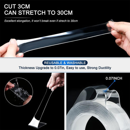 2 Inch x 10 FT Nano Double Sided Tape, Clear Heavy Duty Mounting Tape | Washable reusable gel adhesive, cuttable strips, smooth surface grip, no drilling for home office decor