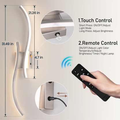 CANEOE Battery Operated Wall Sconce Set of 2, 18000mAh Gold Rechargeable Wall Lights with Remote Control,3000K-6000K Dimmable LED Wireless Wall Light for Living Room Bedroom Hallway,39.3 Inch (Gold)