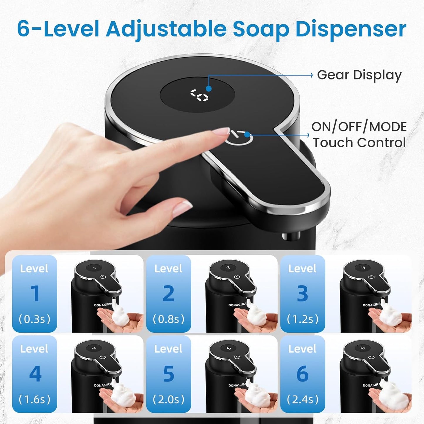 Automatic Foaming Soap Dispenser Touchless, 15oz/420ml USB-C Rechargeable Hand Soap Dispenser, 6-Level Adjustable Foam, IPX5 Waterproof, Wall Mount or Countertop for Bathroom Kitchen, Silver