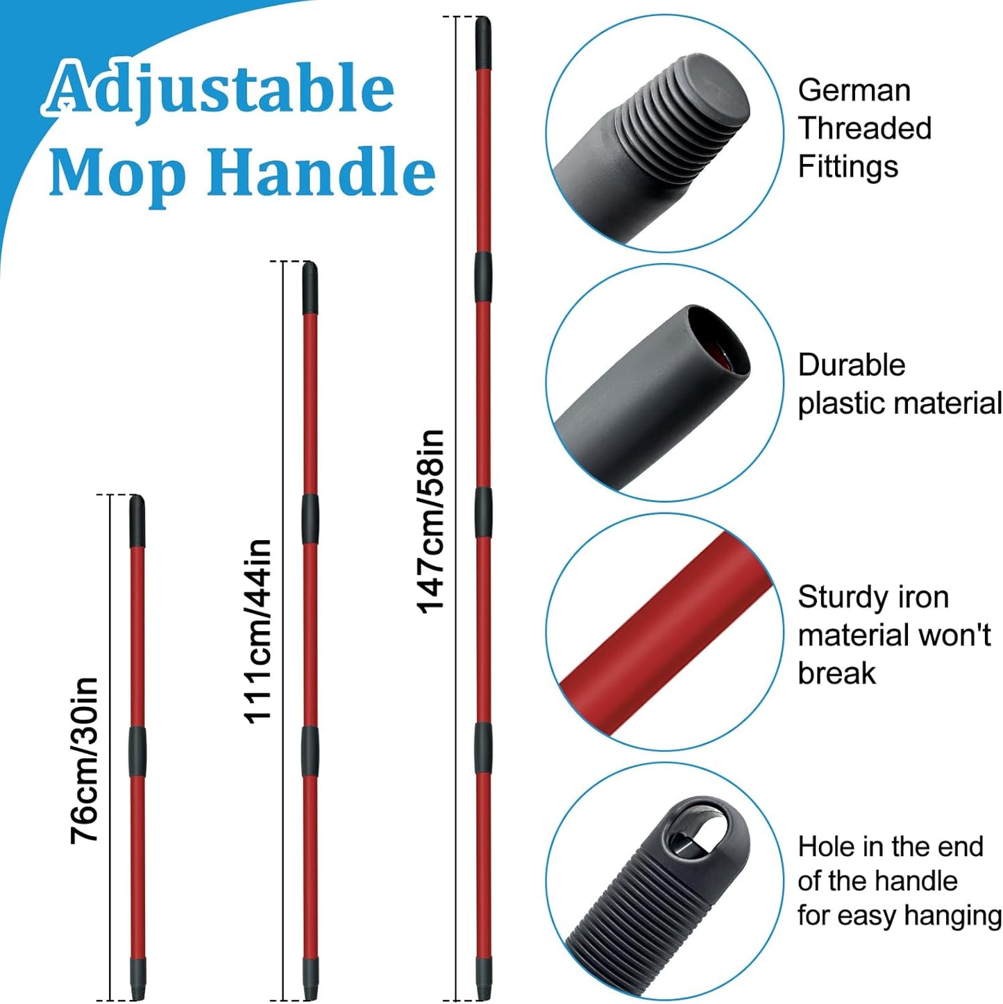 Spin Mop Handle, Mop Heads Replacements,Scrubber Brush and Mop Base Compatible with Ocedar RinseClean 2-Tank System, Mop Handle and Head Replacement Combo Set for Wet Dry Use Floor Cleaning