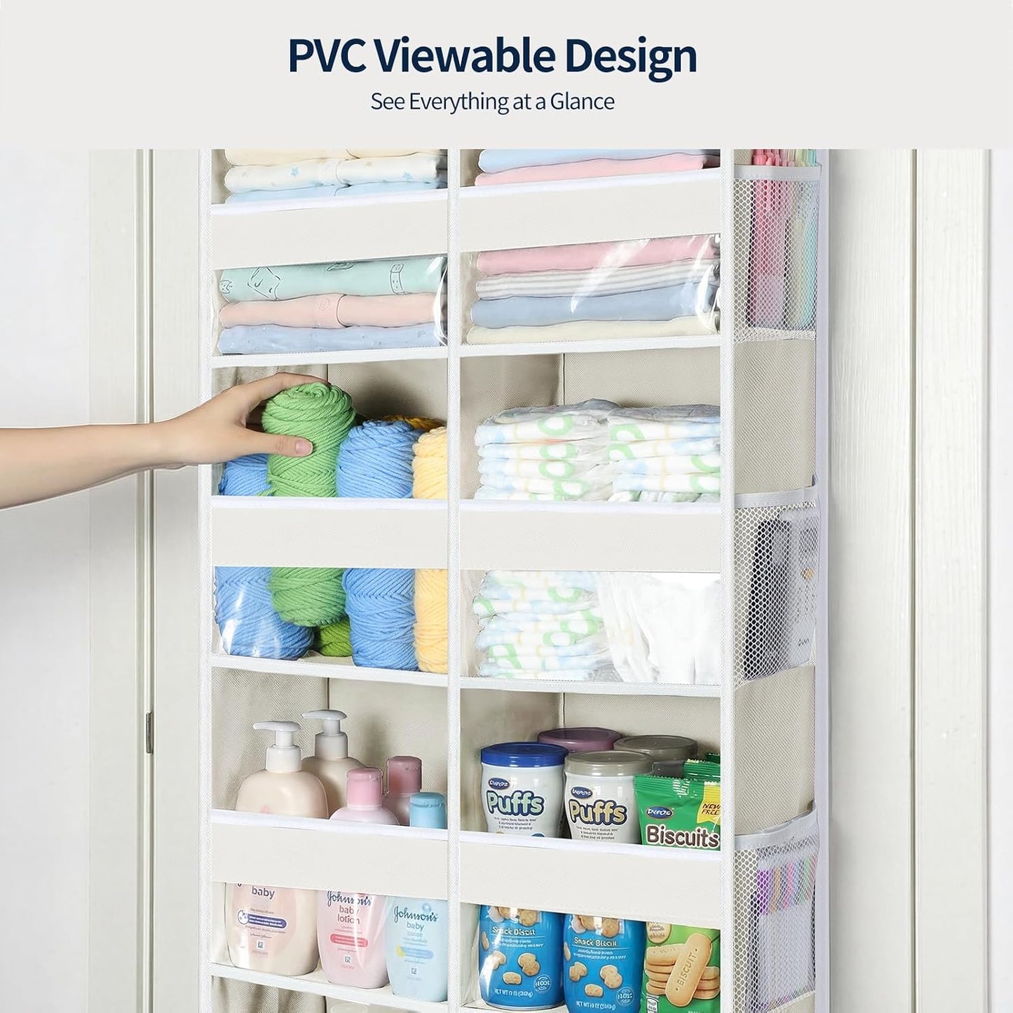 Yecaye Over The Door Organizer, 5 Tier Extra Large Behind Door Storage of 10 Compartments, 80lbs Heavy Duty Door Organizer Hanging with Clear Window for Closet Bedroom Pantry Bathroom, Grey