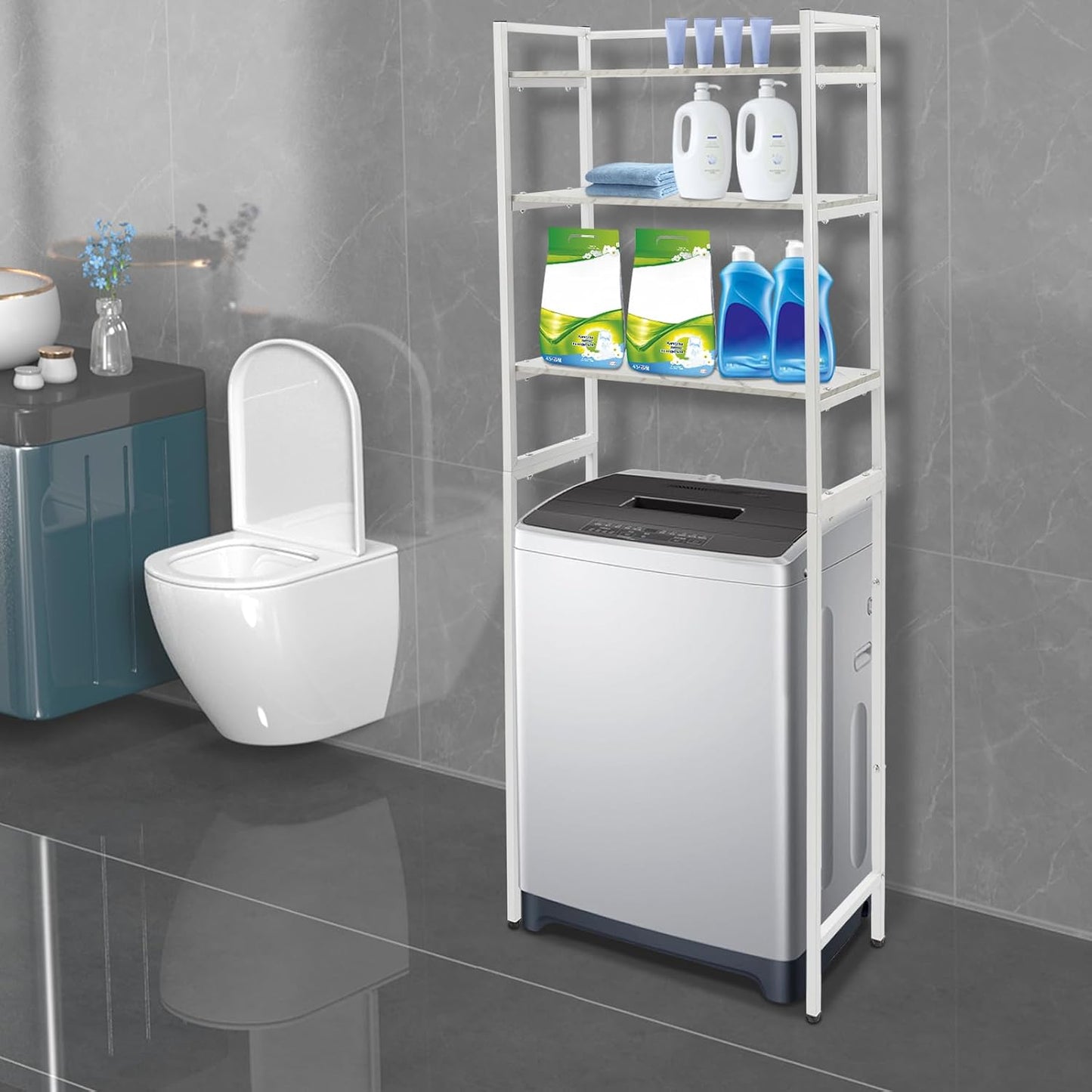Gdrasuya10 Over the Washer and Dryer Storage Shelf for Laundry Room, 3 Tier White Washer Storage Utility Rack Shelf Laundry Storage Shelf Organizer Space Saving for Room