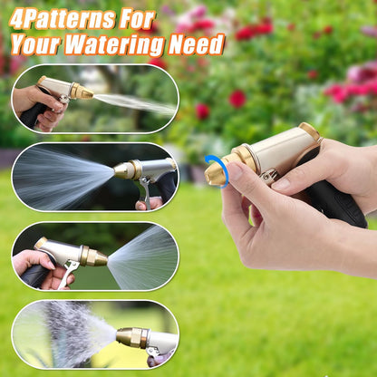 Graden Hose Nozzle,Heavy Duty Metal Garden Hose Spray Nozzle,100% Full Brass Nozzle High Pressure Water Hose Nozzles with Adjustable Spray Patterns for Watering Plants, Car Washing, and Pet Showering