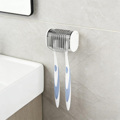 1 Pack Toothbrush Holder Wall Mounted with Cover for Bathroom, 2 Slots Toothbrush Storage Organizer for Shower, Self Adhesive Toothbrush Hanger (Grey)