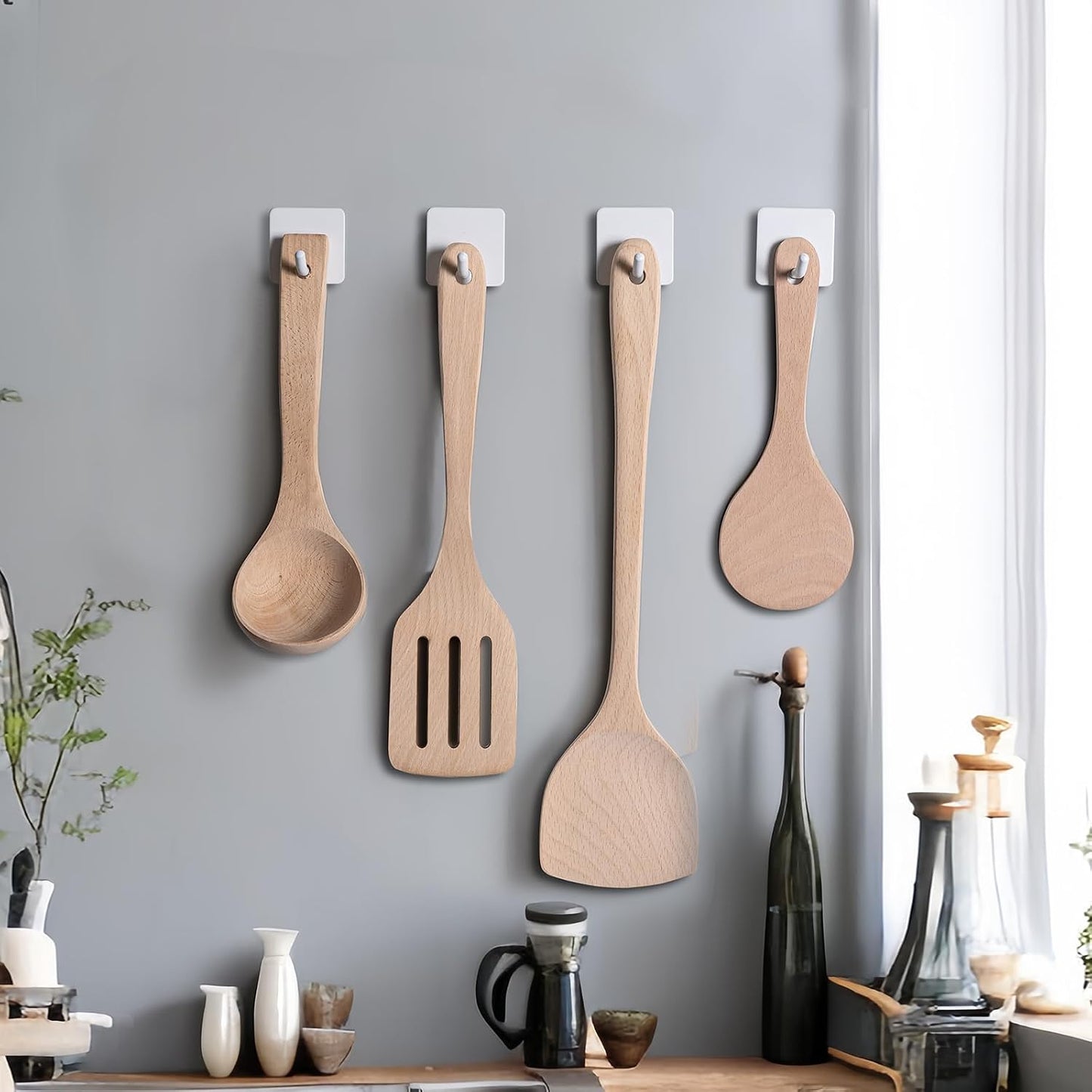 FOTYRIG Heavy Duty Adhesive Towel Hooks Stick on Towel Hanger Wall Holder Waterproof Stainless Steel Sticky Hooks for Hanging Bathroom Kitchen Home-4 Packs
