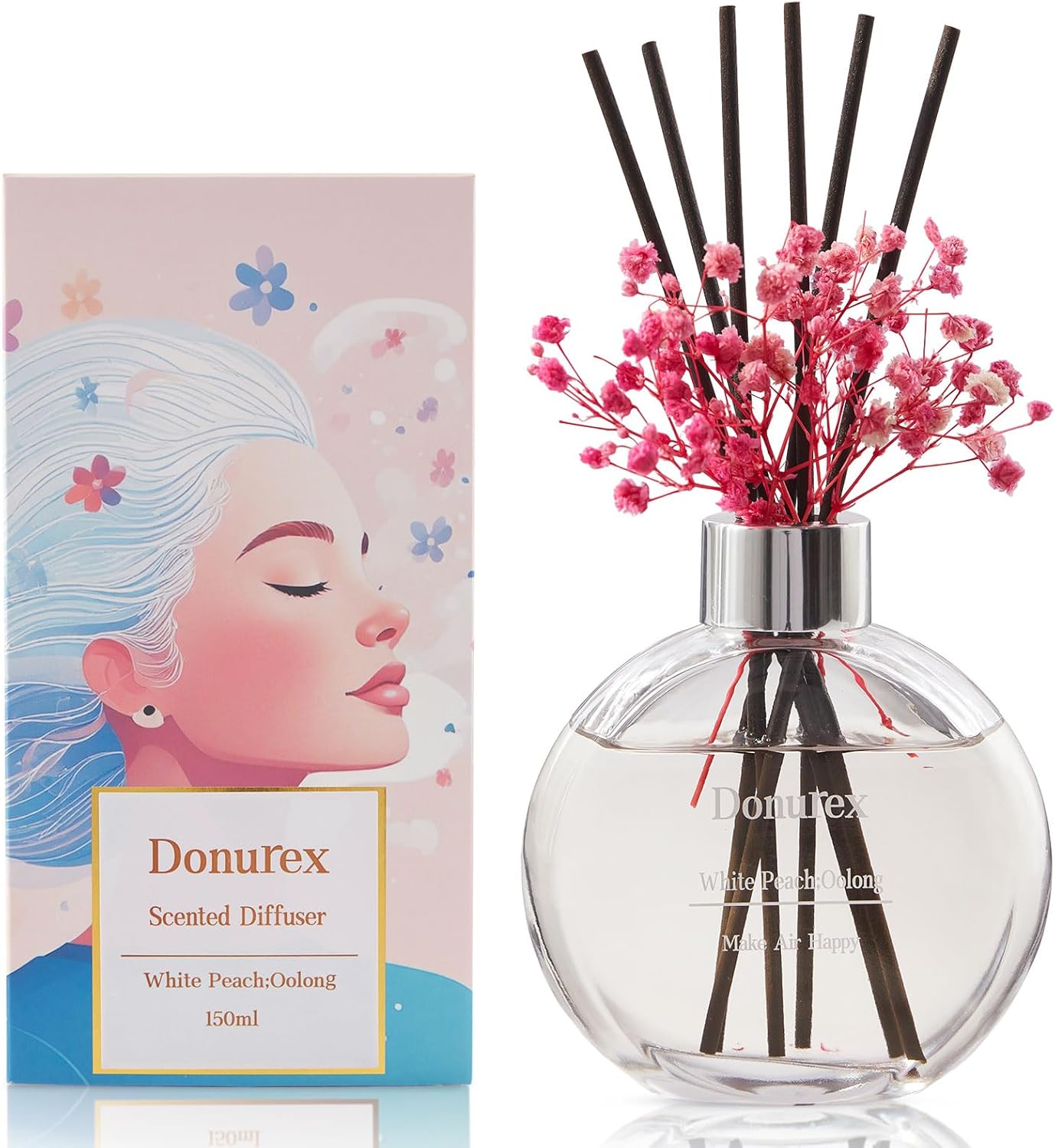 Flower Reed Diffuser Set 5.07oz Satin Rose Scent Diffuser with Sticks Home Fragrance Reed Diffuser for Bathroom Shelf Decor