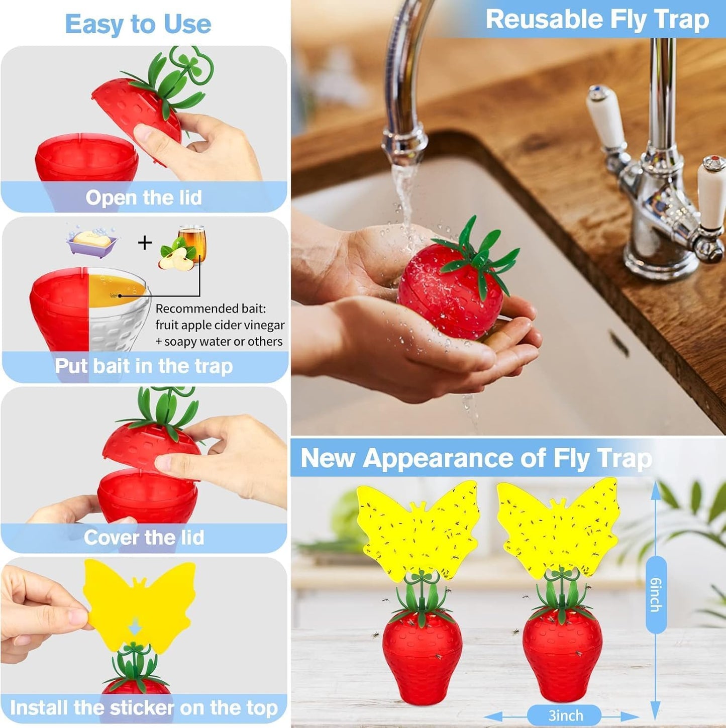 Fruit Fly Traps for Indoors, Gnat Killer Pet&People Safe, Effective Fruit Flies Catcher for Mosquitoes, Gnats, Moths, Durable Flying Insect Trap with Sticky for Home Plants Kitchen Garden