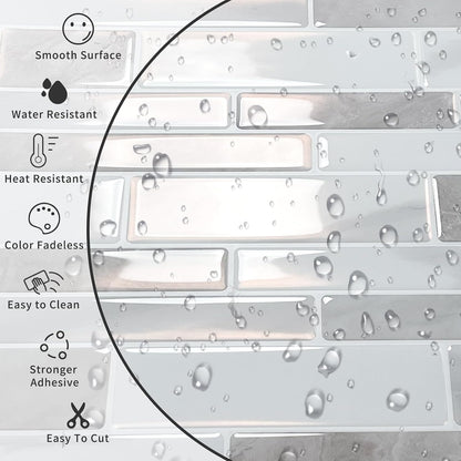 10-Sheet Peel and Stick Kitchen Backsplash Tiles | 3D Waterproof Self Adhesive Wall Tile Stick on Backsplash for Kitchen and Bathroom(Sage Green,12"×12")
