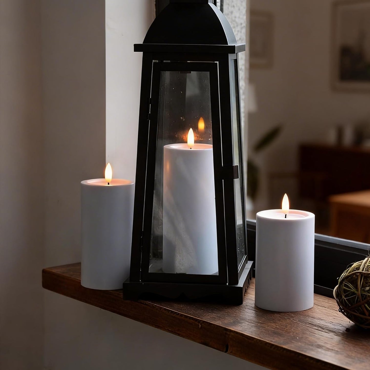 LUSHARBOR Outdoor Flameless Candles, Set of 3 Battery Operated Pillar Candles with Remote & Timer, 3" x4" 5" 6" Waterproof Plastic LED Candles for Patio Porch Garden Yard Candle Lantern Ivory