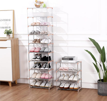 Jucaifu Stackable Small Shoe Rack, Entryway, Hallway and Closet Space Saving Storage and Organization (3-Tier, White)