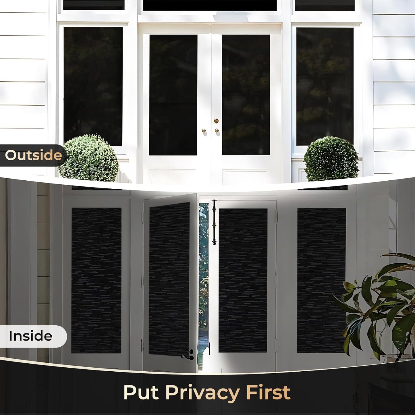rabbitgoo Window Privacy Film Frosted Glass Film Removable Vinyl Door Coverings UV Blocking Decorative Static Cling Non-Adhesive Window Clings Sticker for Home Decor, 17.5 x 78.7 Inches