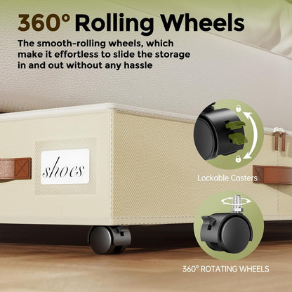 LAMU Under Bed Storage with Wheels, 2 Pack Under Bed Storage Containers with Clear Lids & Label, Rolling Under Bed Drawers for Clothes, Shoes, Blankets, Black