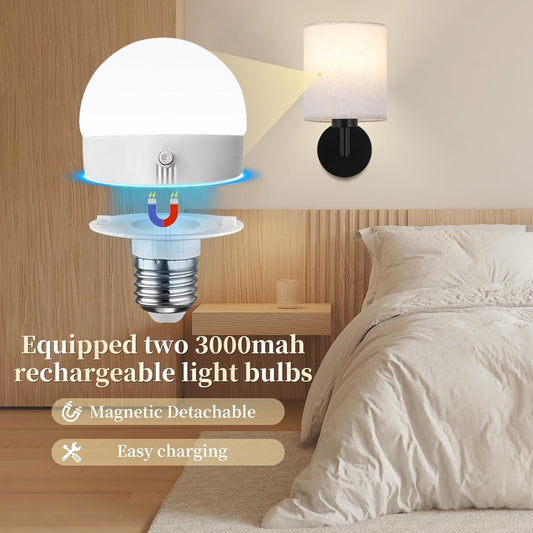Wireless Wall Sconce Set of 2,Battery Operated Wall Lights with Remote Control,Rechargeable Wall Sconces with LED Bulb,15 Colours Dimmable Wall Lamp for Bedroom Living Room Hallway