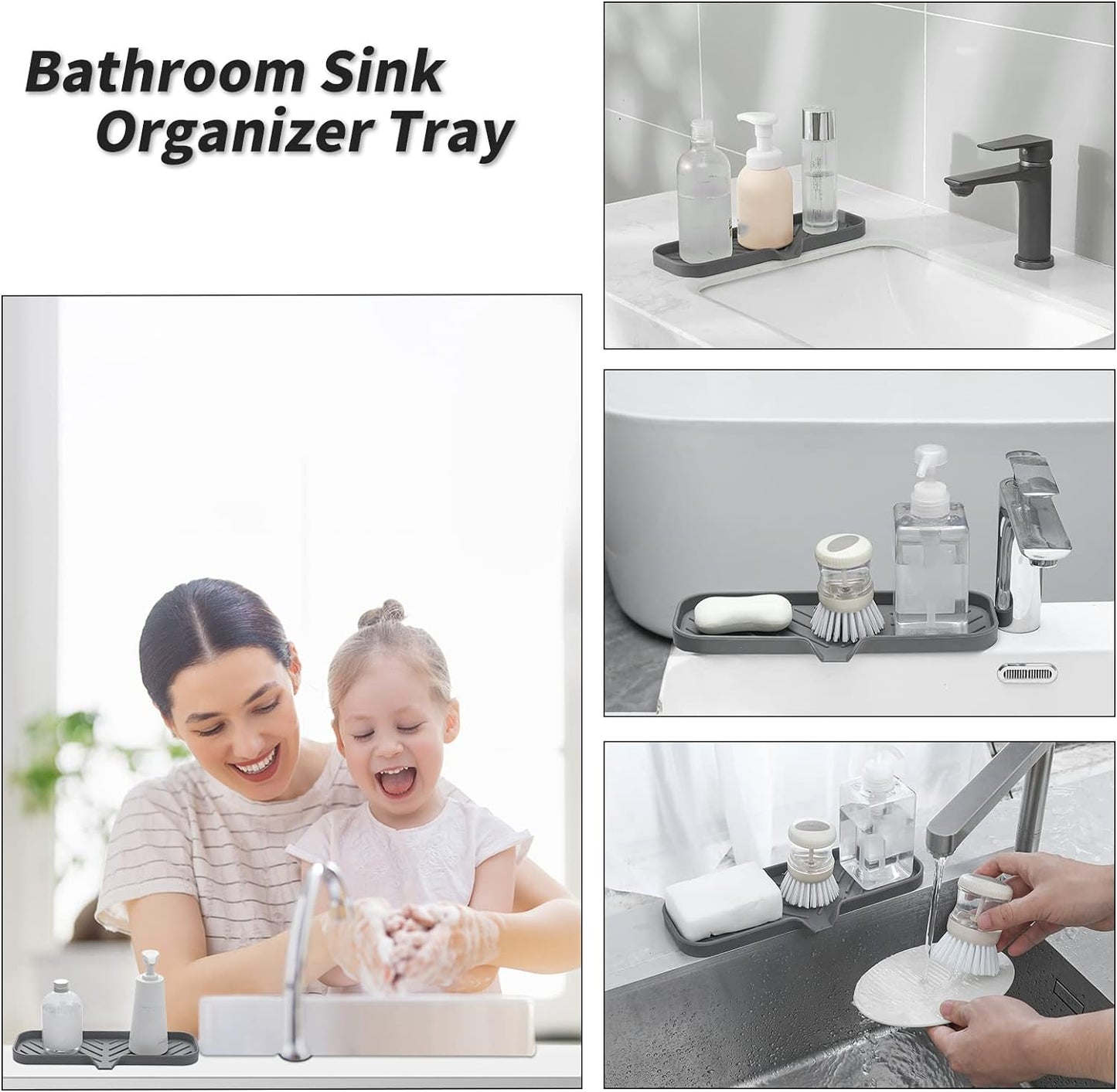 MicoYang Silicone Bathroom Soap Dishes with Drain Spout-Bathroom and Kitchen Sink Organizer,Sponge Holder,Dish Soap Tray,Perfect for Dispenser,Scrubber,Bottle,Cup on Sink or Counter-Coffee 4.9"×3.2"