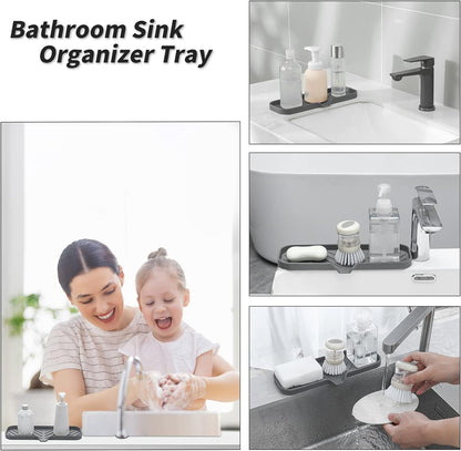 MicoYang Silicone Bathroom Soap Dishes with Drain Spout-Bathroom and Kitchen Sink Organizer,Sponge Holder,Dish Soap Tray,Perfect for Dispenser,Scrubber,Bottle,Cup on Sink or Counter-Coffee 4.9"×3.2"