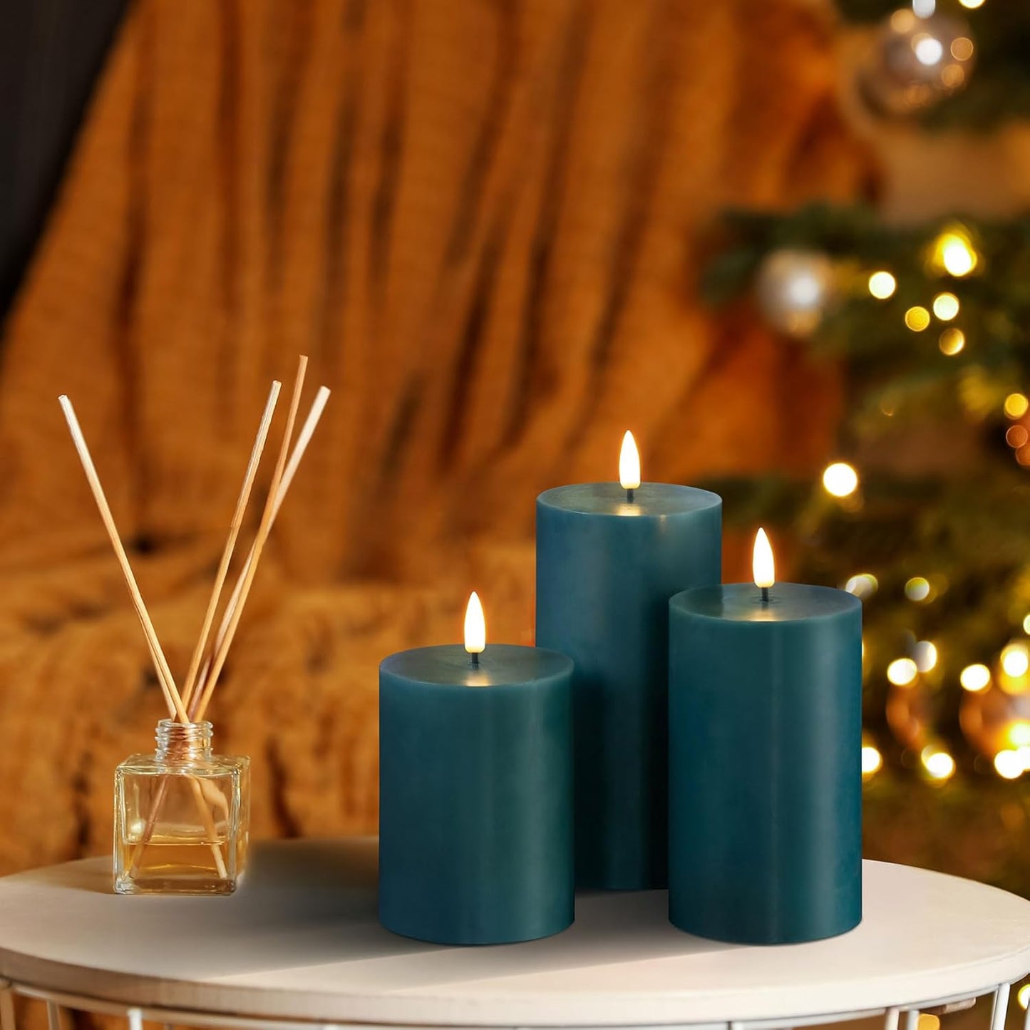 Black Flameless Pillar Candles with Remote, Flickering LED Wax Candles Battery Operated Set of 3