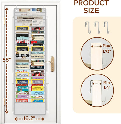 26-Pocket Over The Door File Organizer - Vertical Hanging Storage for Magazines, Documents & Paper, Heavy-Duty Door Organizer for Office, Classroom & Home