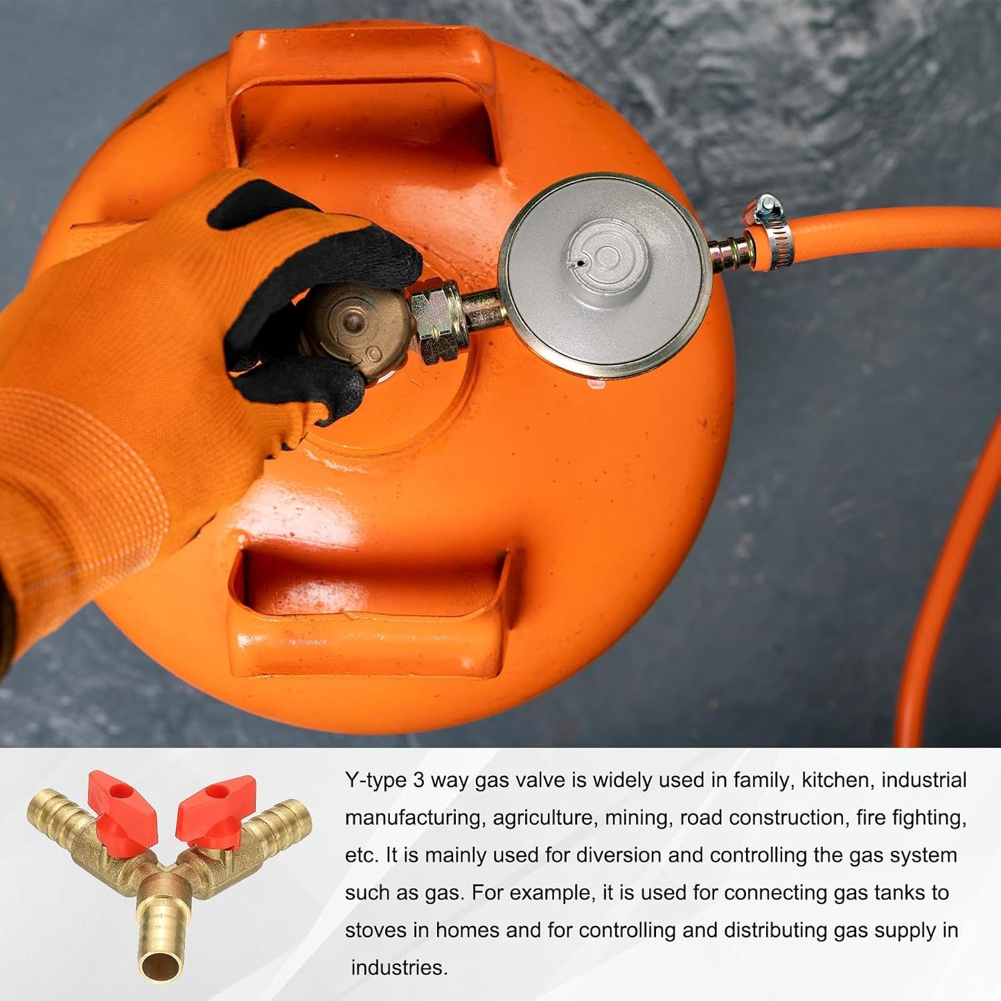 PATIKIL 3 Way Shut Off Ball Valve, 1/4" Y Shaped 3 Way Brass Garden Hose Barb Splitter Line Sprayer Parts Coolant Hose Valve Fitting with 2 Red Switch for Gas Fuel Oxygen, 1 Set