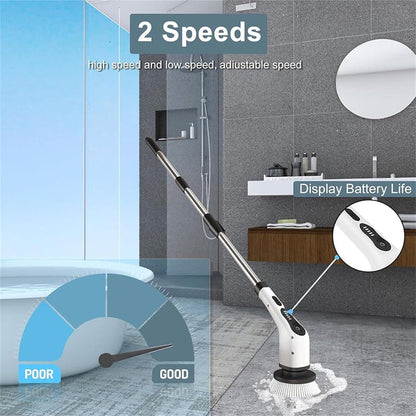 ikaufen Spin Scrubber for Cleaning Bathroom, Cordless Cleaning Brush, 9 Replacement Head, Shower Cleaning Brush with Extension Arm for Bathroom, Tub, Tile, Floor
