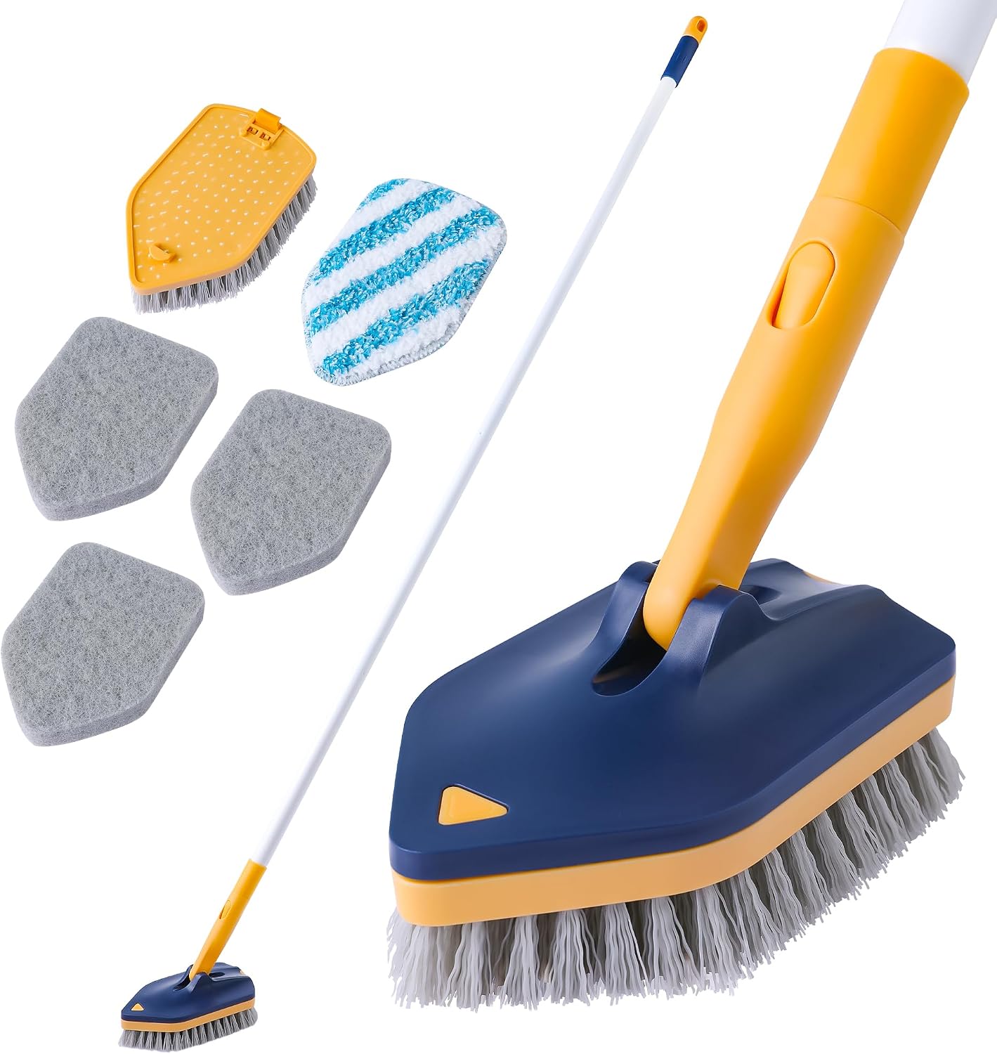 BOOMJOY Tub Cleaner Brush with Long Handle, 55" Extendable Tub Scrubber with Locking Head, No Scratch Shower Cleaning Brush for Bathtub, Bathroom Ceilings, Toilet, Kitchen, Tile, Sink