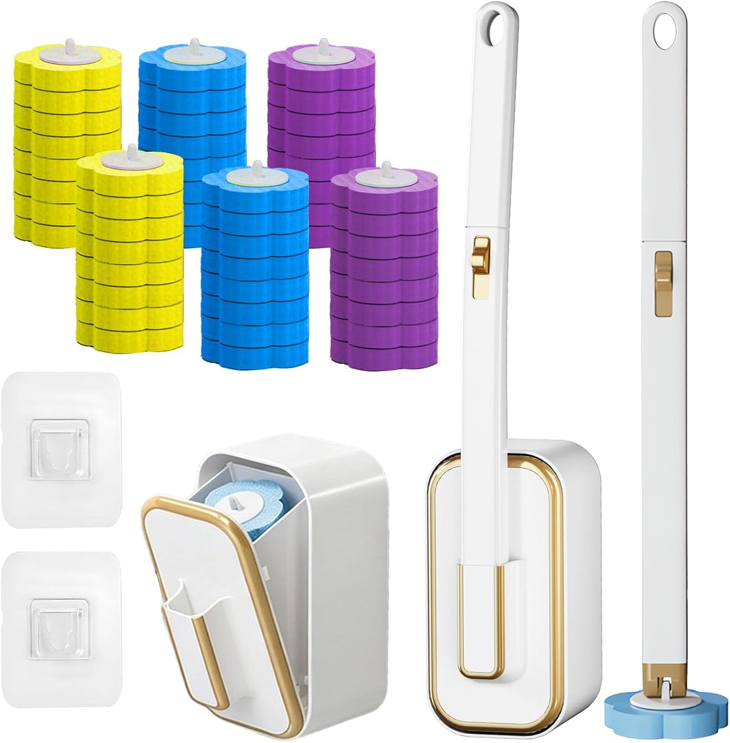 Disposable Toilet Brush Kit with 48 Refill Heads, Holder Storage Caddy Wall-Mounted Toilet Bowl Wand Scrubber for Bathroom Toilet Cleaner Toilet Bowl
