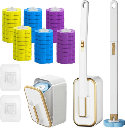 Disposable Toilet Brush Kit with 48 Refill Heads, Holder Storage Caddy Wall-Mounted Toilet Bowl Wand Scrubber for Bathroom Toilet Cleaner Toilet Bowl