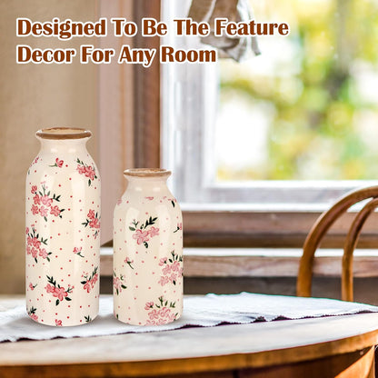 2 Pcs Ceramic Small Vase Rustic Farmhouse Vase Boho Vases Home Decoration for Your Kitchen Bedroom Office Bathroom & Shelf Centerpiece Table Decorative(Simplicity)