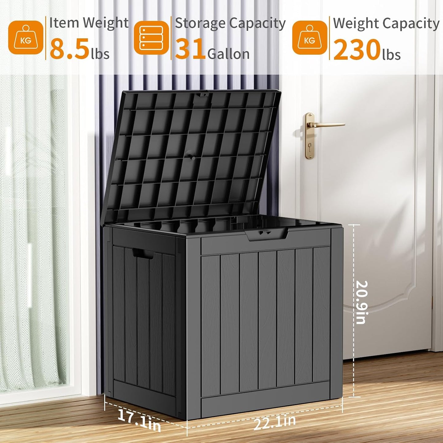PatioZen 100 Gallon Resin Deck Box, Lockable Patio Outdoor Storage Box for Furniture, Garden Tools and Tools Storage, Waterproof Outside Storage Boxes - Black